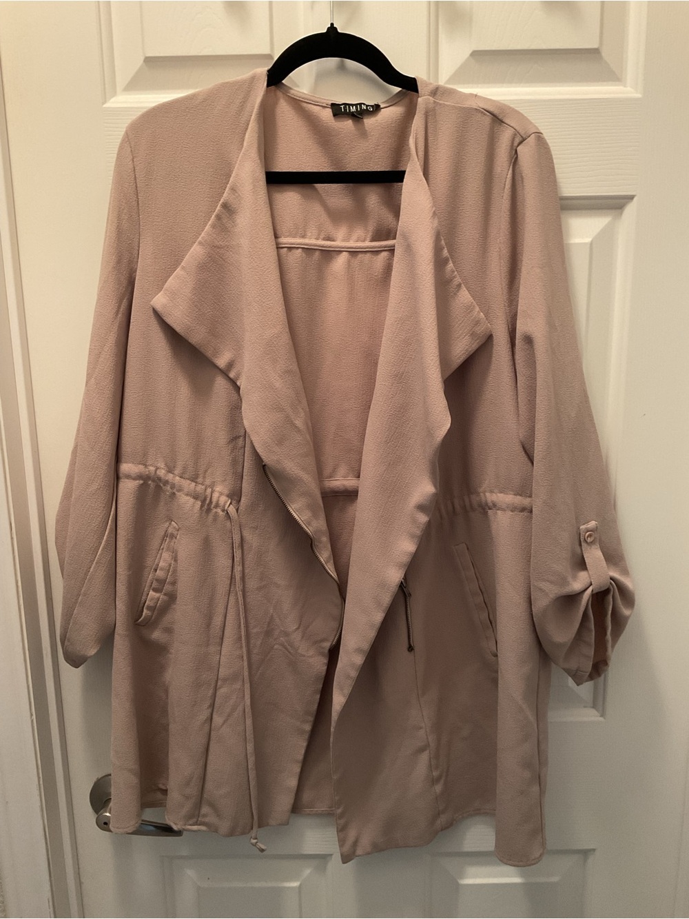 Light Beige Draped Open-Front Jacket